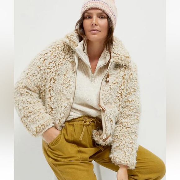 Anthropologie Jackets & Blazers - Anthropologie Women’s Brenna Faux Fur Coat Toggle Front Jacket Ivory Natural
